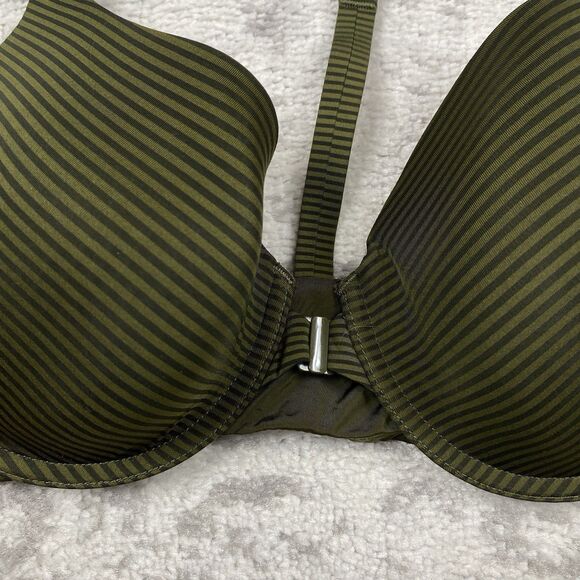 Victoria Secret Bra Green Stripe Racerback Semi Demi Front Closure Size 34D - Picture 2 of 4